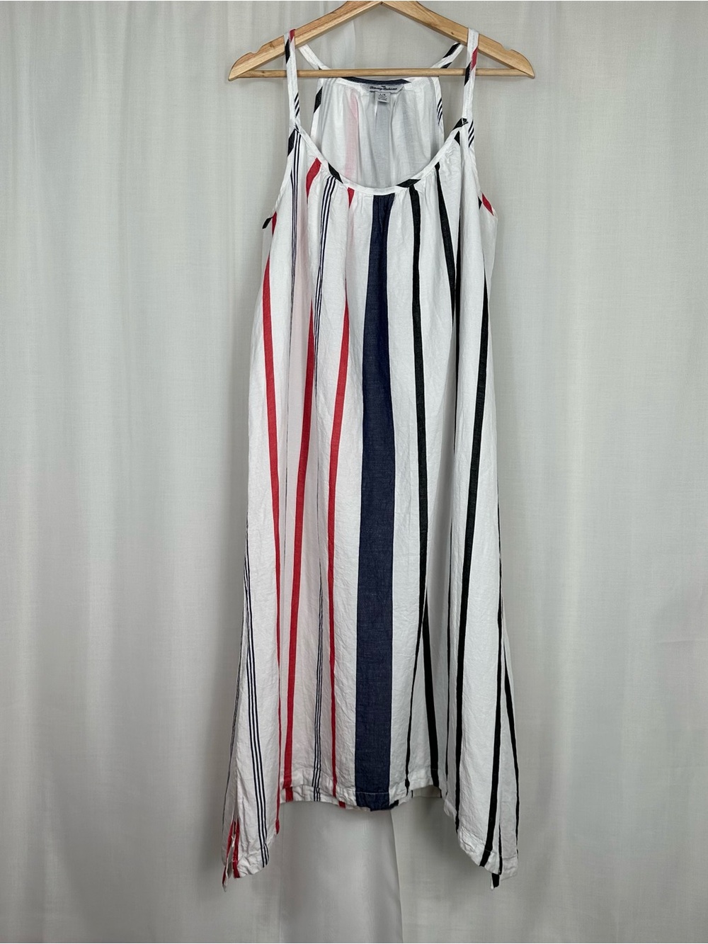 Tommy Bahama Amalia Stripe Linen Blend Lined Midi Dress Size L Handkercheif Hem